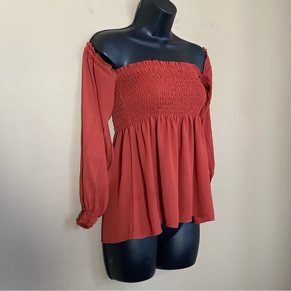 Express Rust Orange Off the Shoulder Top - Picture 2 of 8